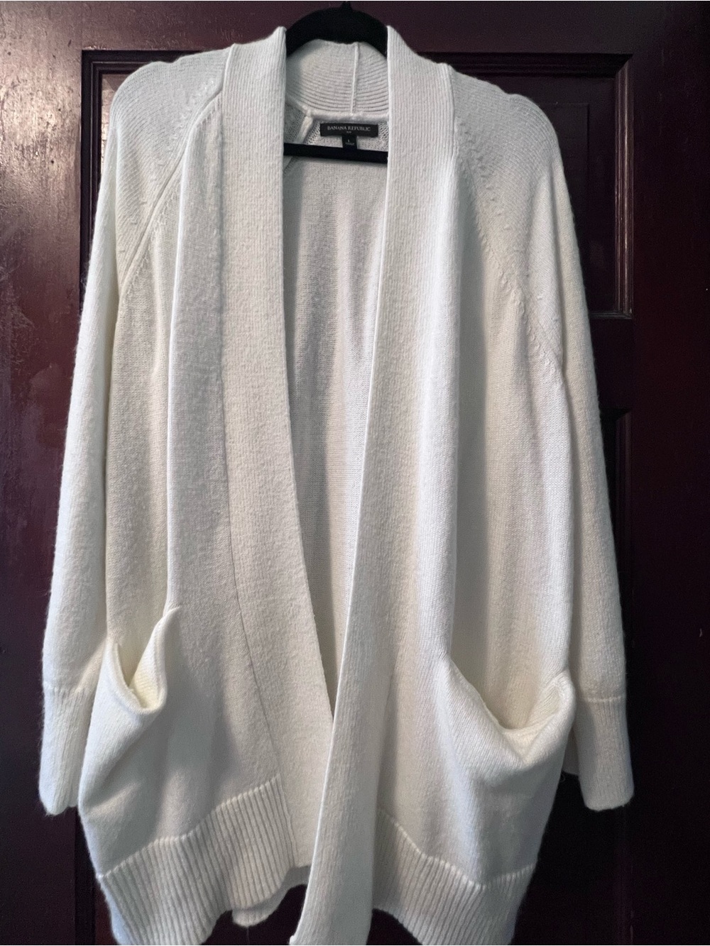 Banana Republic Factory Cream/White Open-Front Pocket Cardigan